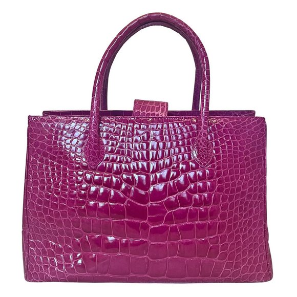 Alexandra Knight Magenta Glazed Alligator Georgia Tote Bag - Picture 1 of 8